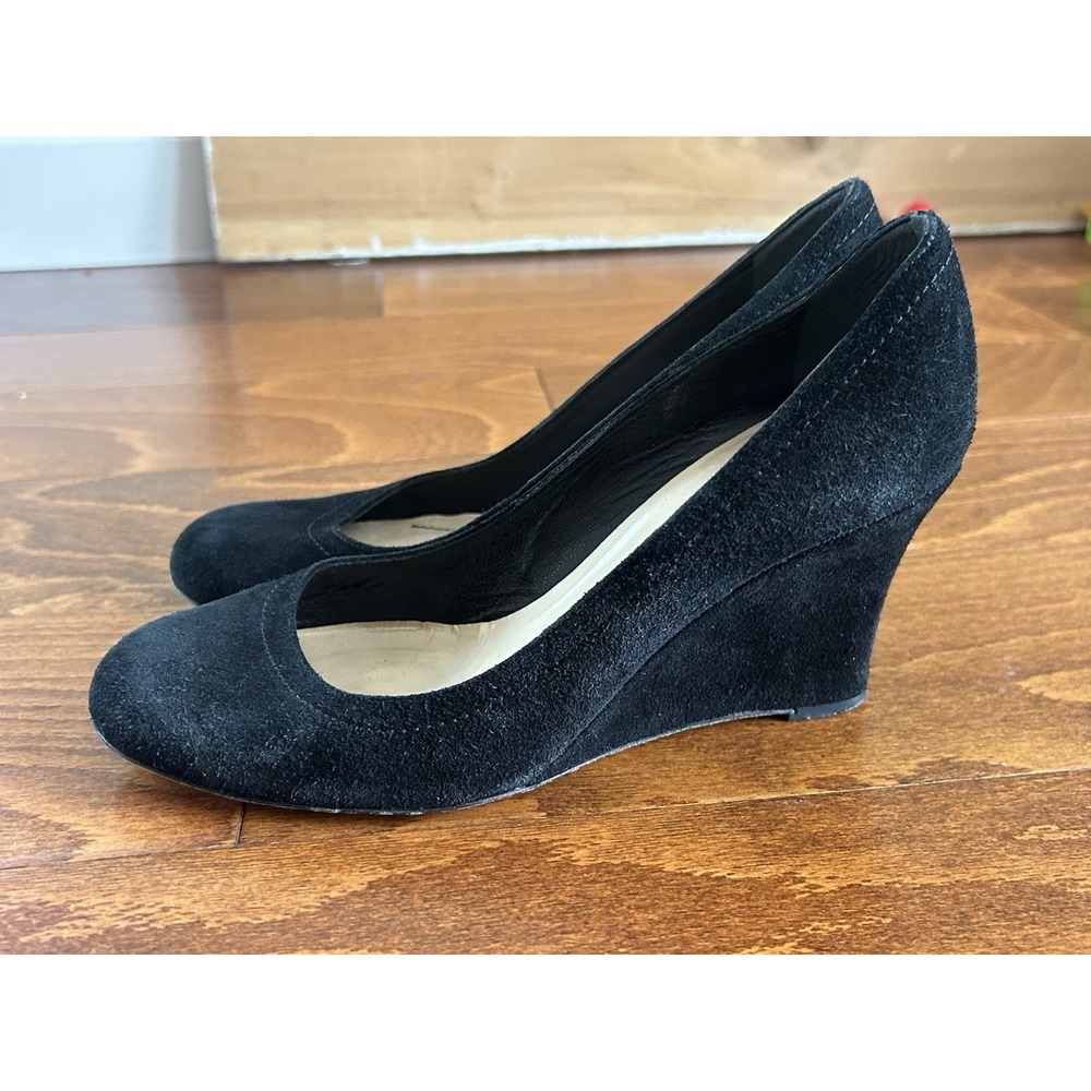 Kate‎ Spade New York Black Suede Wedge Heels Women's Shoes Closed Toe Sz 7.5 M
